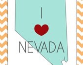Nevada print, I heart nevada custom colors state prints, State prints 5x7 or 8x10 printable, INSTANT DOWNLOAD Il_170x135