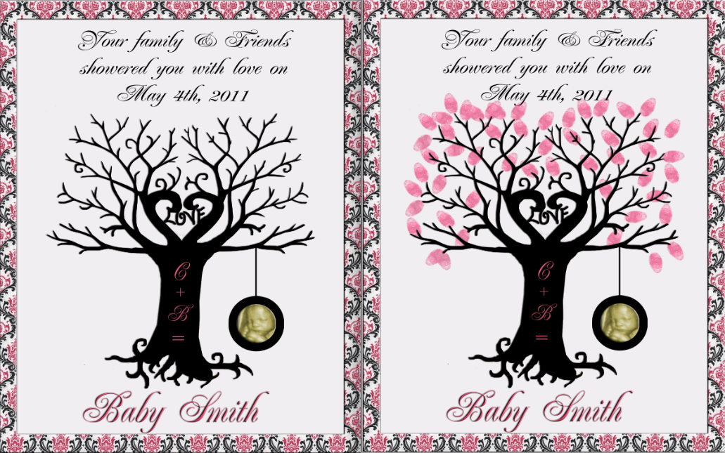 Fingerprint Photo Tree -Baby Shower Guest Book- Mounted on Foam Board
