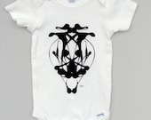 Decorated Baby Onesie - Unique Baby Gift - Ink blot Design - 12 months - quality onesie - white w/ non-toxic black paint