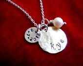 Necklace with Kids Name and Birthdate Sterling Silver Hand Stamped Hammered Disc