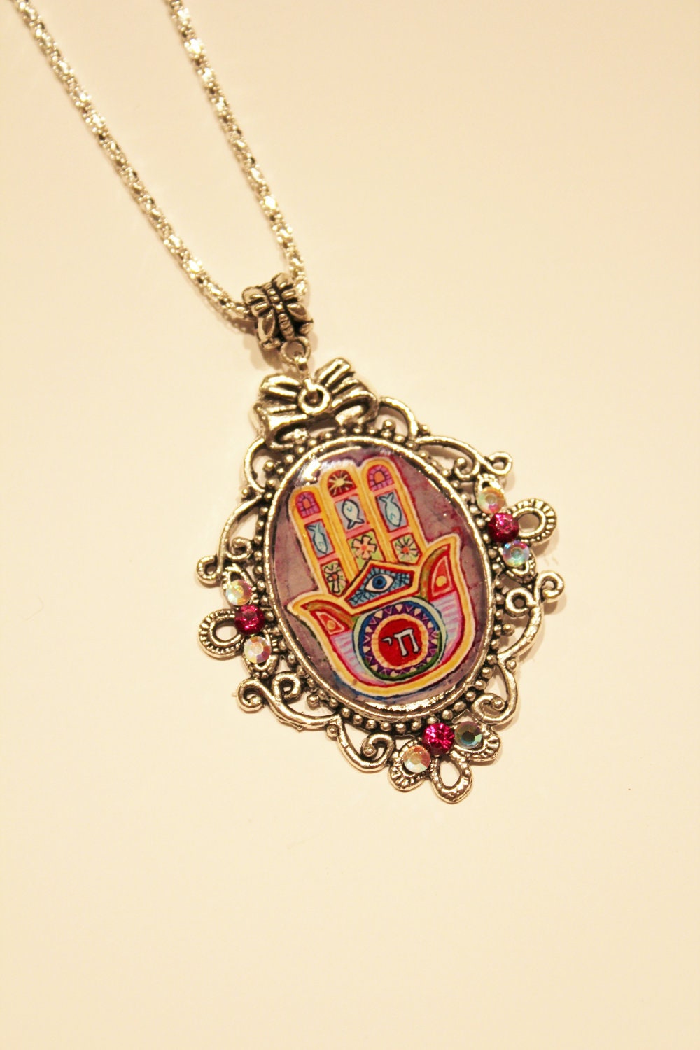 Chai charm necklace, evil eye necklace, Hamsa necklace, Treee of life, Hebrew charm necklace, Judaica, evil eye necklace, Life charm