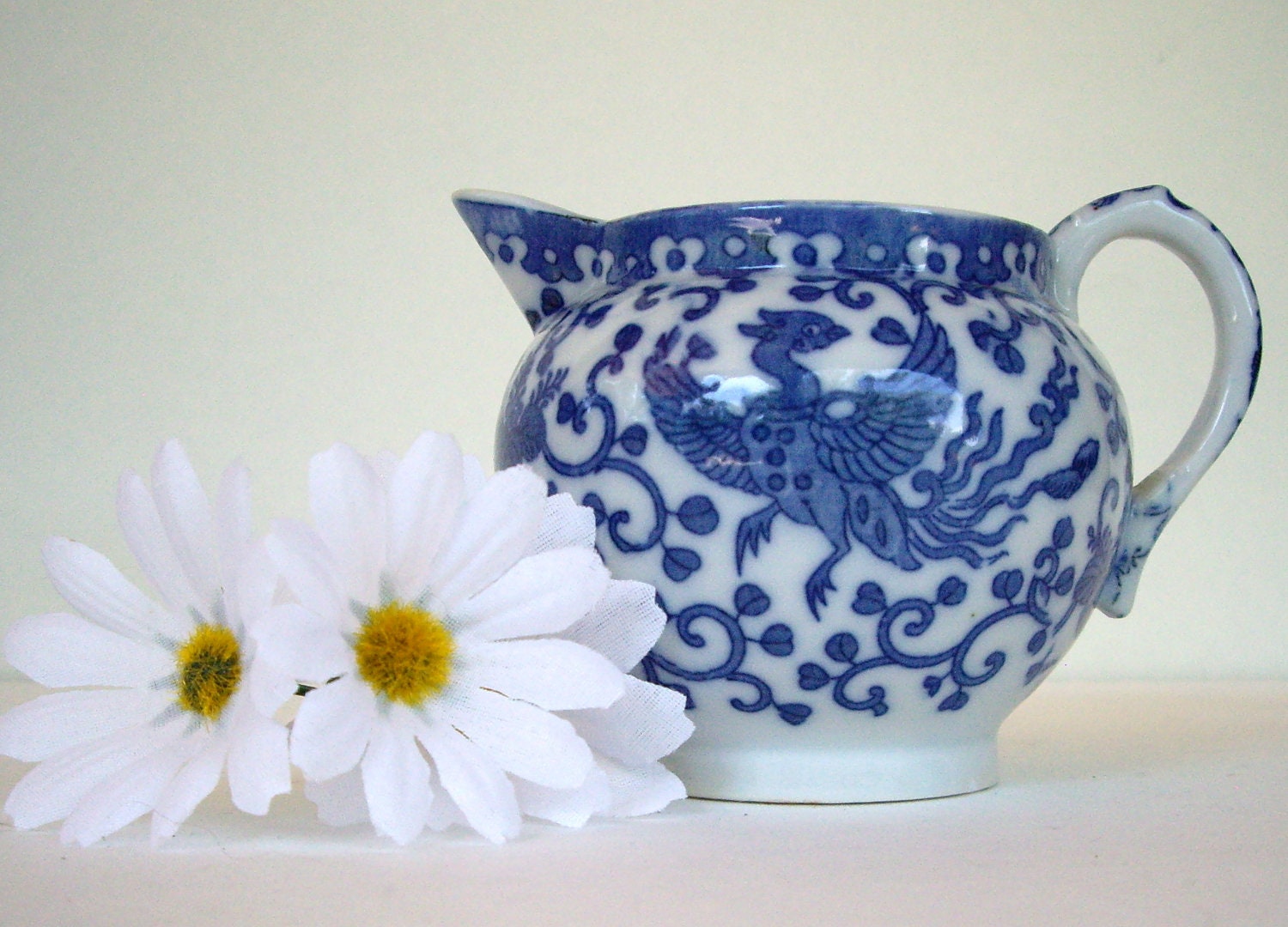 Vintage creamer Japan blue transferware phoniex  1962