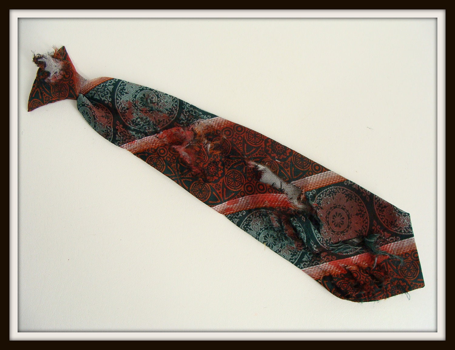 custom made  Green Striped vintage 70s Bloody Zombie Vampire Necktie