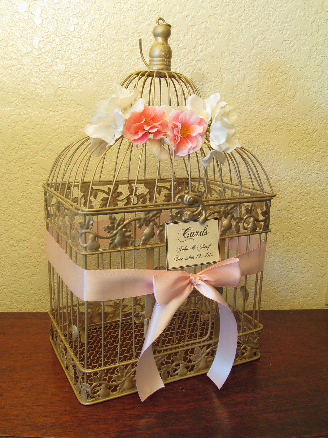 Wedding Card Box Bird Cage / Champagne / Pink / Shabby Chic / Bird Cage Card Holder