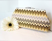 Bridesmaid Clutch - Metal Frame - Modern Yellow and Grey Chevron