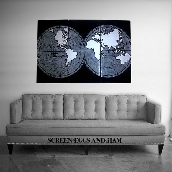 Silver Old World Map Panel Set