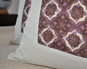 Graphic Pattern Batik Pillows, with Taupe Linen on Back and Border