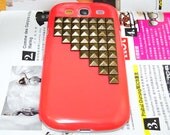 Antique Bronze Pyramid Stud Light Red Hard Case Cover For Samsung i9300 T999 Galaxy S3 T-Mobile S7P
