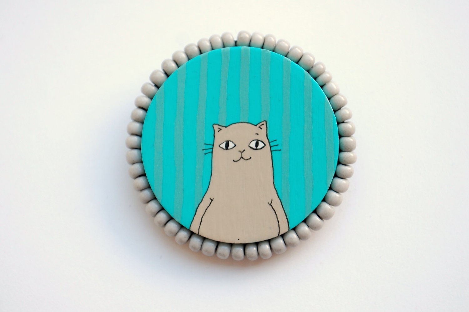 Hand painted and Hand embroidered brooch with CAT.