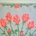 Grey Hankie with Long Stemmed Pink Roses Vintage Handkerchief