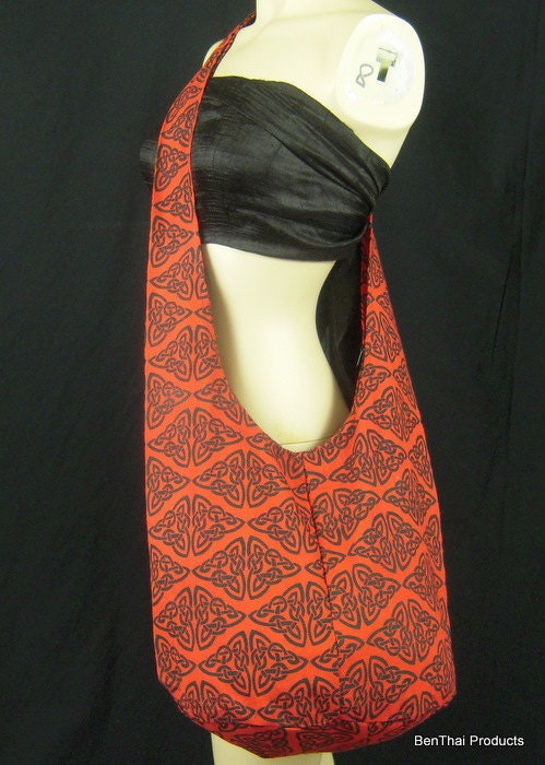 SALE Cotton Sling Crossbody Bag Purse Celtic Knot Hippie Hobo 3 Colors Available
