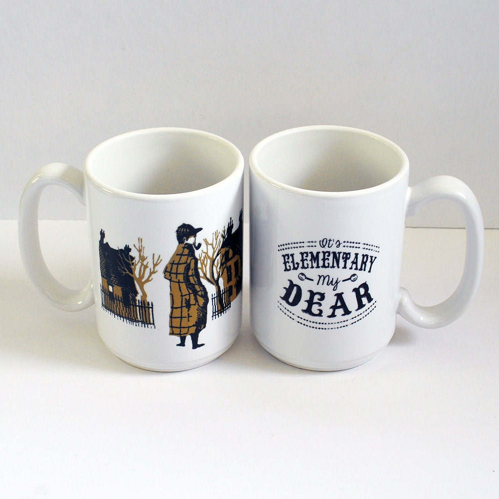 IT'S ELEMENTARY mug. 15oz. ceramic. hand-printed. sherlock holmes.