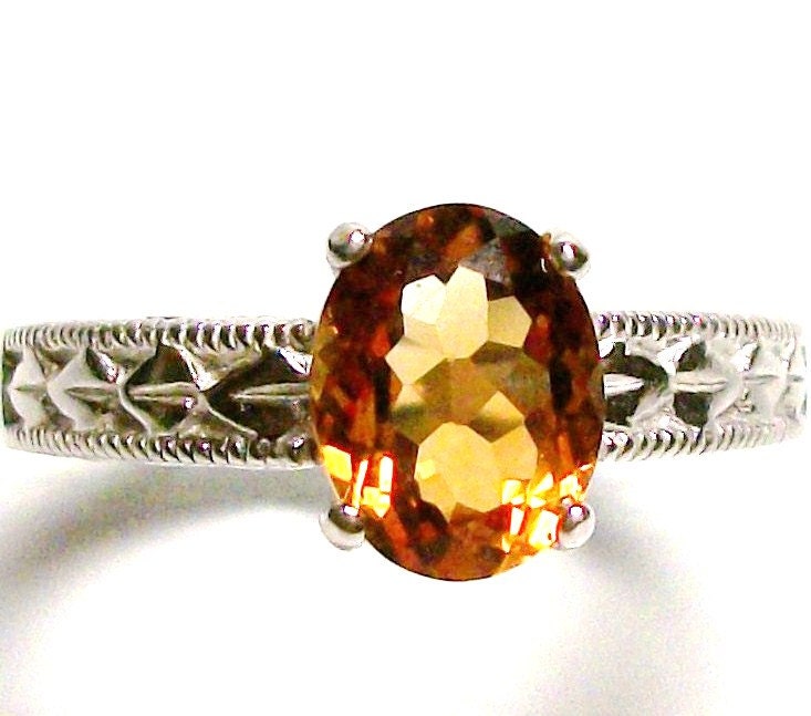 Madeira citrine engraved shank ring s7, gifts for her,     "Madeira Memories"