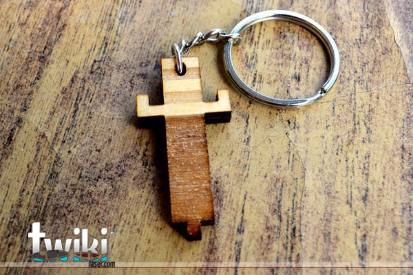 Laser cut and engraved Zelda 8bit Sword wood keyring
