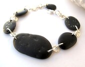 Beach Stone Jewelry Bracelet - AZUR by StoneAlone - Double Drilled Pebble Silver Bracelet Rock Natural Stone Silver Bracelet