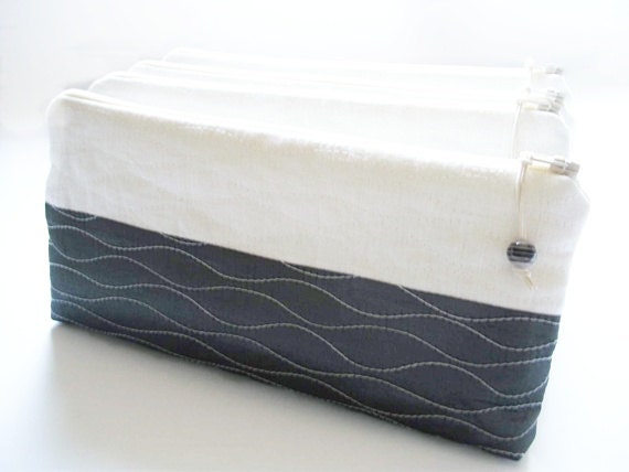Wedding Set of 5 Bridesmaids Clutches Charcoal and White Cosmetic Bags