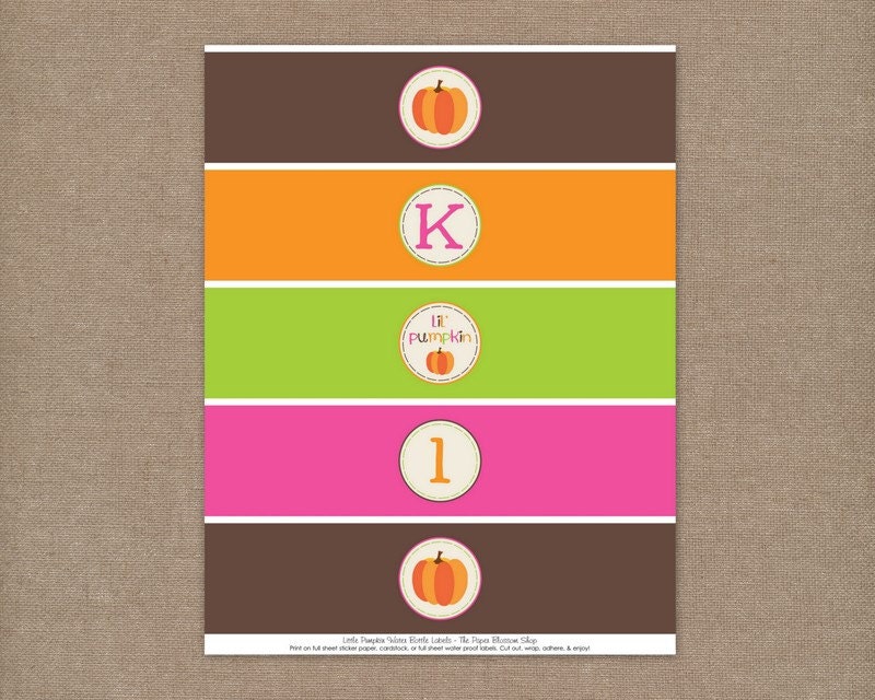 Custom Printable Little Pumpkin Birthday Party Water Bottle Labels