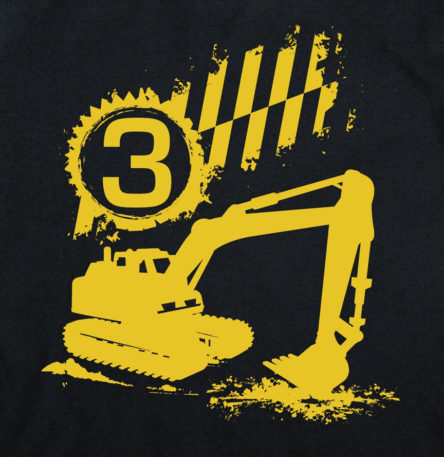 3rd construction birthday Happy boys Third Party digger Toddler on Black Short Sleeve tshirt 1st, 2nd, 3rd, 4th, 5th