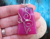 Peachblow Onyx Pink Agate Wire Wrapped Wirewrap Pendant Necklace With FREE CHAIN
