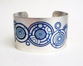 Doctor Who Blue Gallifreyan Symbols on Silver Cuff