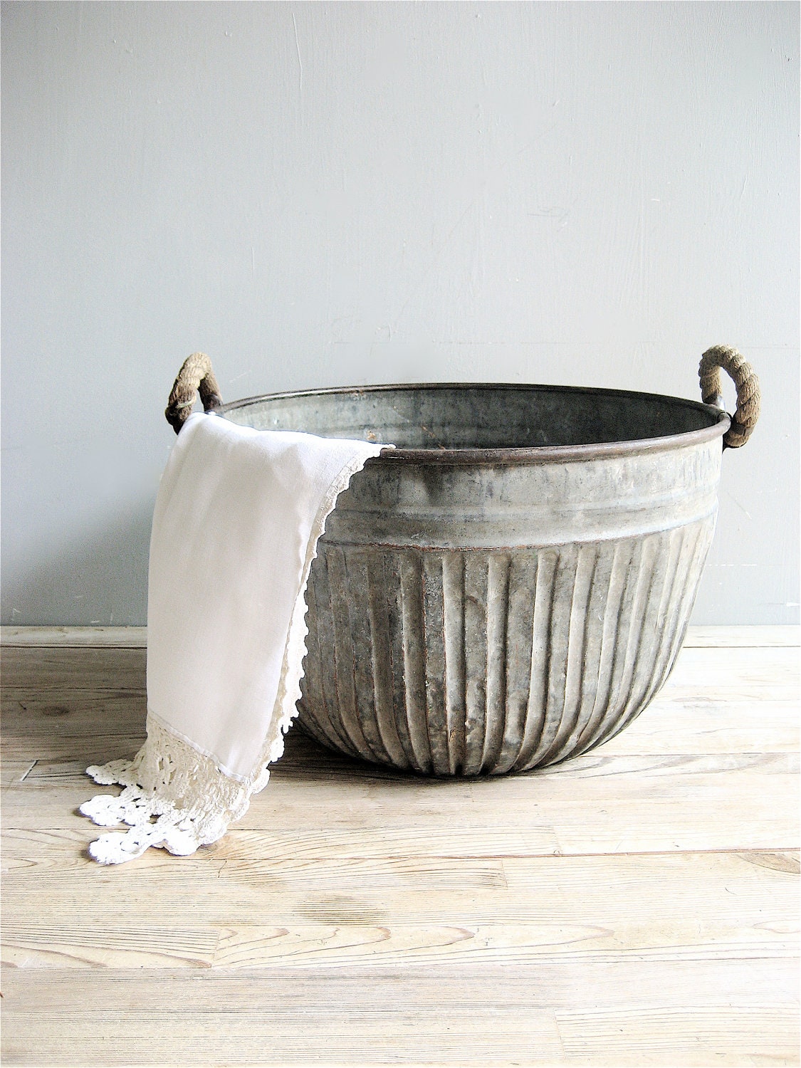 Vintage Metal Bucket with Rope Handles by lovintagefinds on Etsy