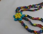 Headband, Three Crochet Strands with Buttons Spring Headband