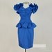 Bright Blue Shirred Ruffle Dress with Peplum Party Prom Dress Vintage 80s by Demaro