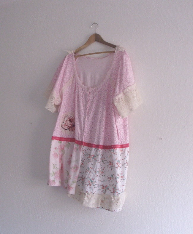 Romantic Bohemian Dress/ Funky Dress Mori Girls Plus size 3x 4x Eco Fashion UpCycled