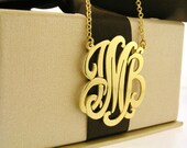 Monogram necklace  1 1/4  inches in diameter  Personalized  18k gold plated