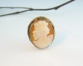 Art Deco Cameo Pin or Pendant  Carved Shell Lady Profile Sterling Silver 1940s Jewelry