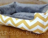 One-Piece 19" X 15"  - Dog Bed - Cat Bed - Yellow & White Chevron with Gray Minky Fleece