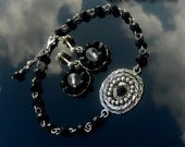BLACK LADY Set Bracelet AND Earrings  silver wire wrapped