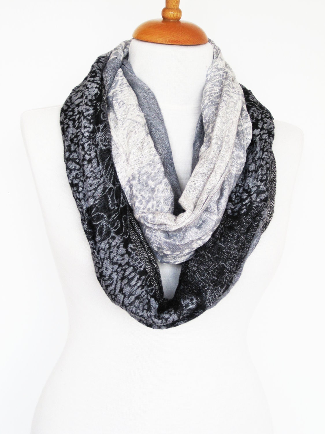 Multicolor Cotton Long Scarf,  Gray / Black,  Unisex Scarf, Gift