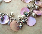 Pink Shell Czech Pearl Glass Cha Cha Silver Braclet with Heart