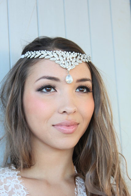 Sebella, Beaded Rhinestone Headpiece, Wedding Headpiece,  Tiara, Bohemian Headpiece, Rhinestone Headband, Ready to Ship