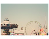 ferris wheel fair photo print - whimsical fine art photography, nursery print, carnival, green, swing, nostalgic, escape, summer - 14x11