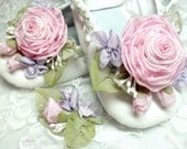 Bride's Princess Ballerina Shoes Roses Ribbon Work Flower Girl Wedding