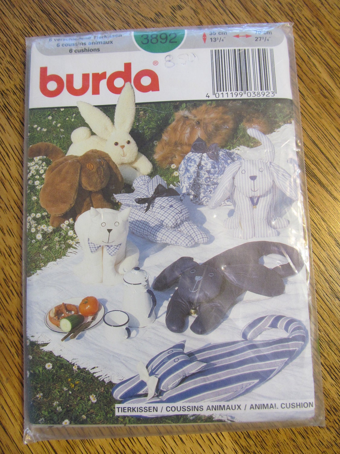 Calico Cuties - Stuffed Bunny Rabbit, Kitty Cat, and Puppy Dog Pillows - UNCUT Sewing Pattern Burda 3892