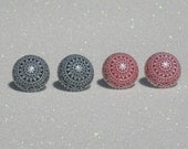 Vintage Red and White or Navy and White Etched Stud Earrings - Your Choice of ONE Pair