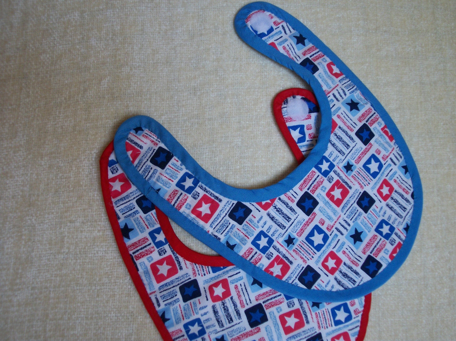Baby bibs, red, white and blue