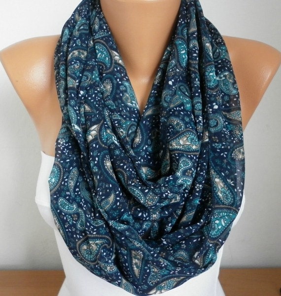 Paisley Scarf - Chiffon  Scarf  - Shawl  - Blue Beach Wrap - fatwoman