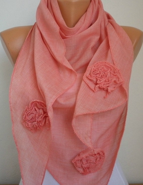 Tea Rose Scarf - Cotton Scarf Shawl - Cowl Scarf - fatwoman