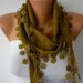 Olive Green Scarf - Pashmina Scarf - Cowl Scarf - Shawl with Lace Edge - fatwoman