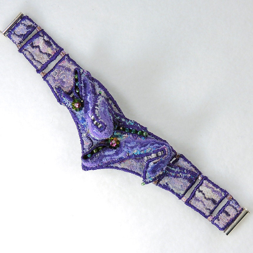 Textile cuff bracelet in purple