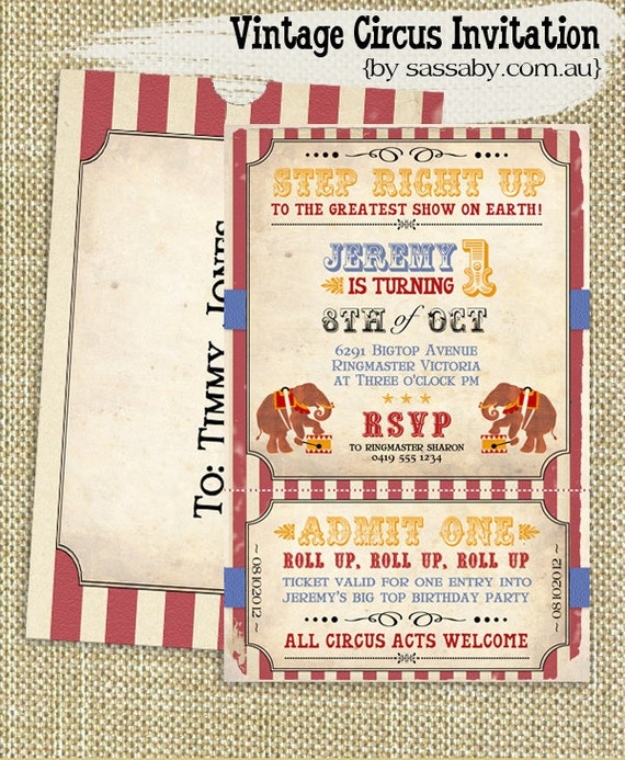 Vintage Circus Invitation - Kids Birthday Party - DIY PRINTABLE FILE by Sassaby Il_570xn