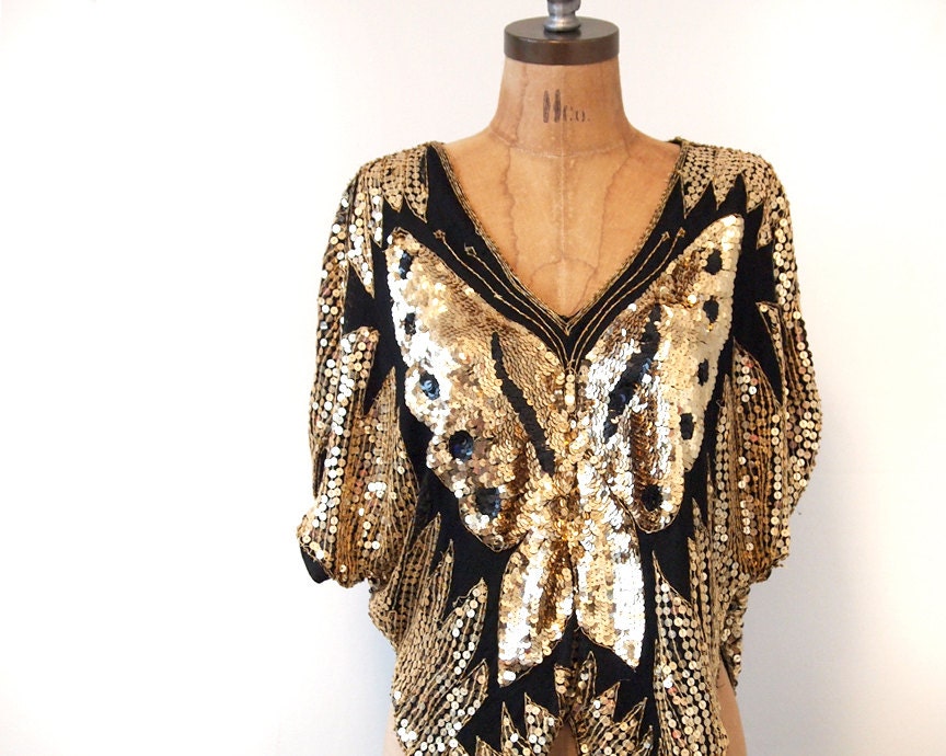 Gold Sequined Butterfly Blouse 1970