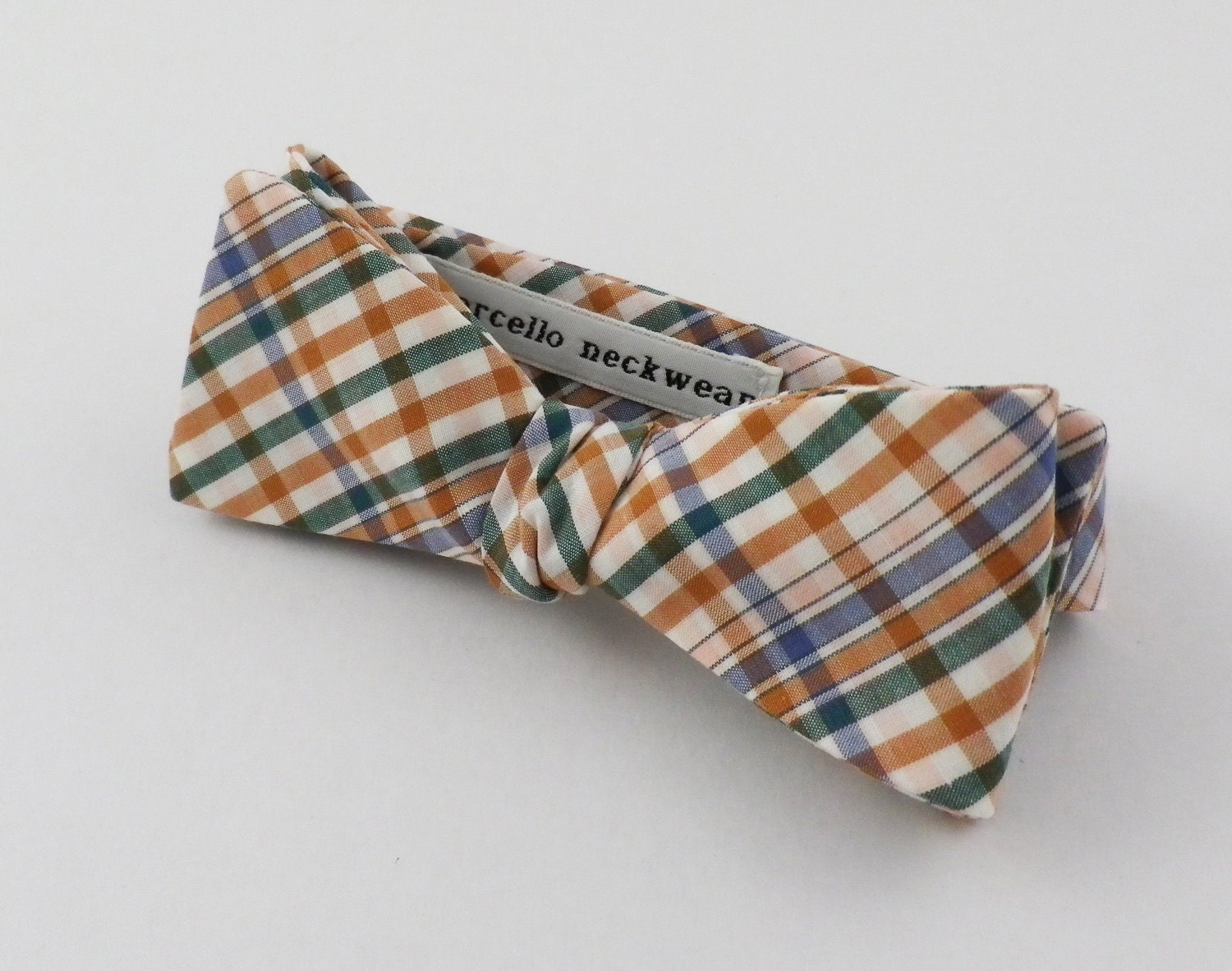 Bow Tie - Cream with Rust and Forest Green Plaid