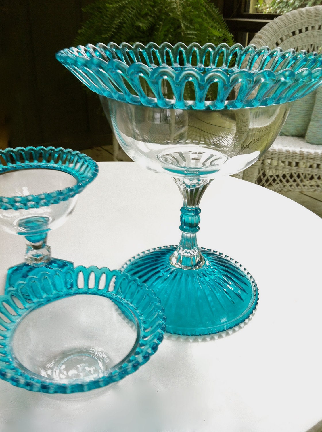Breathtaking Vintage Serving Set Trimmed in Turquoise