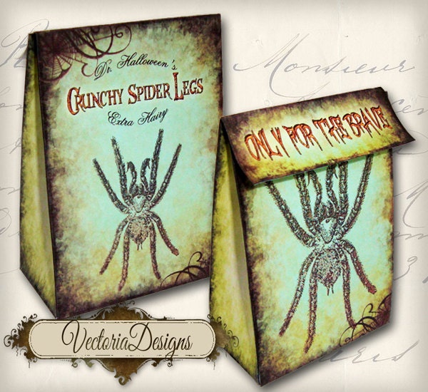 Halloween Favor Bag spider treats instant download printable image digital collage sheet 139