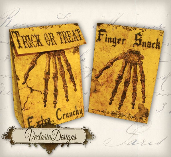 Halloween Favor Bag hand treats instant download printable image digital collage sheet 140